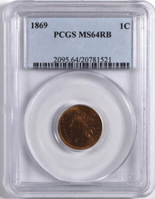 1869 BRONZE INDIAN HEAD CENT 1C PCGS MS 64 RB - Image 1 of 2