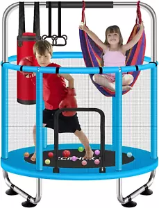 Cama elástica para niños de 55" con recinto, barra de gimnasio y juguetes - 440 libras de uso en interiores/exteriores - Imagen 1 de 7