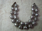 2 Strands, Sterling Silver Fastener Large Faux Silver Tone Pearl Bracelet,