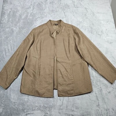 Eileen Fisher Jacket Womens 2X Gold Brown Silk Quilted Tussah Lagenlook Blazer - Image 1 of 4