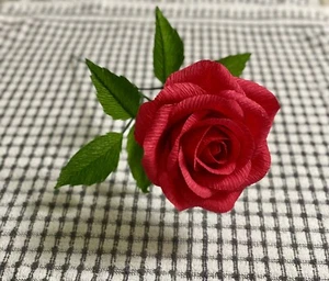 Red Rose Made Of Crepe Paper - Picture 1 of 1