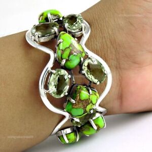 Natural Green Copper Turquoise 925 Silver Cuff Bohemian Adjustable For Girls V62