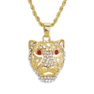 Mens Hip Hop Iced CZ Gold & Silver Plated Cheetah Pendant 24" Rope Chain HC 359 - Picture 1 of 6