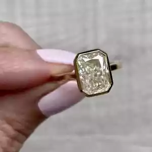 3.00Ct Radiant-Cut VS1/G Lab-Grown Diamond Bezel Engagement Ring 14k Yellow Gold - Picture 1 of 3