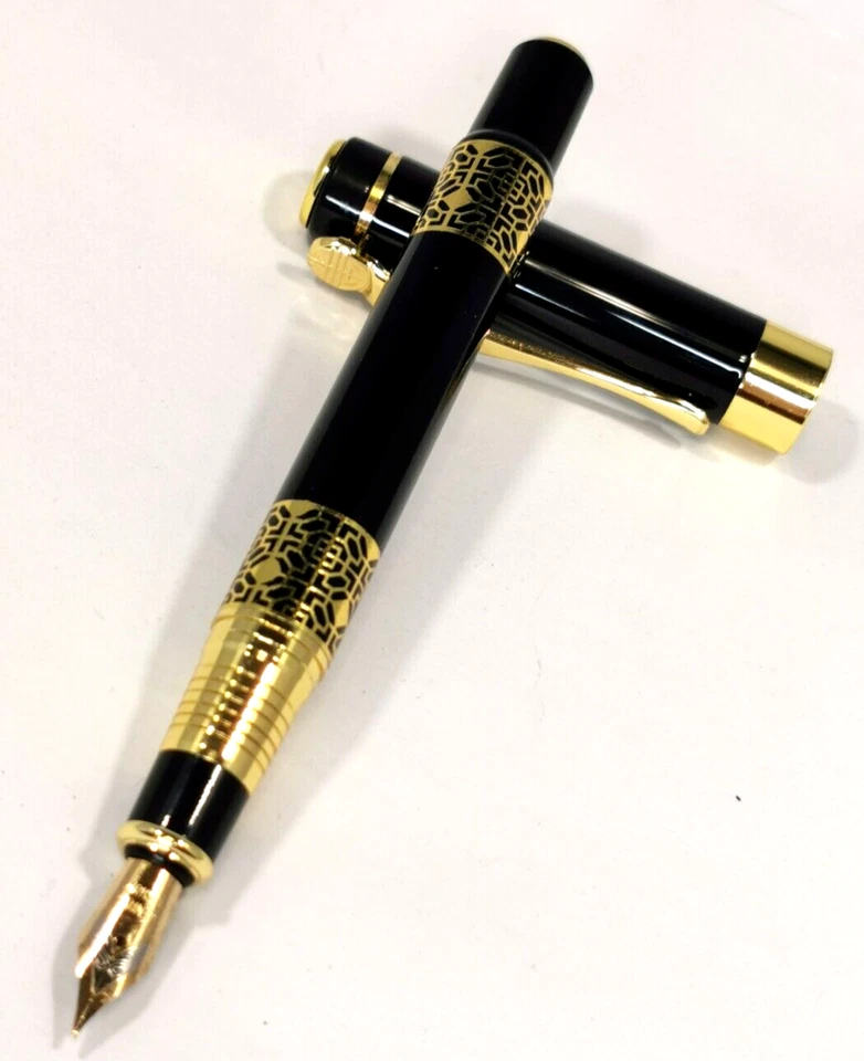 Füllfederhalter Metall Schwarz/Gold mit Wunsch Gravur  Schwarz Füller Geschenk - Bild 1 von 4