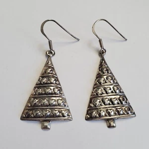 Vintage Sterlingsilber Weihnachtsbaum hängende Ohrringe 925 mit Herzen Neu aus altem Lagerbestand - Bild 1 von 9