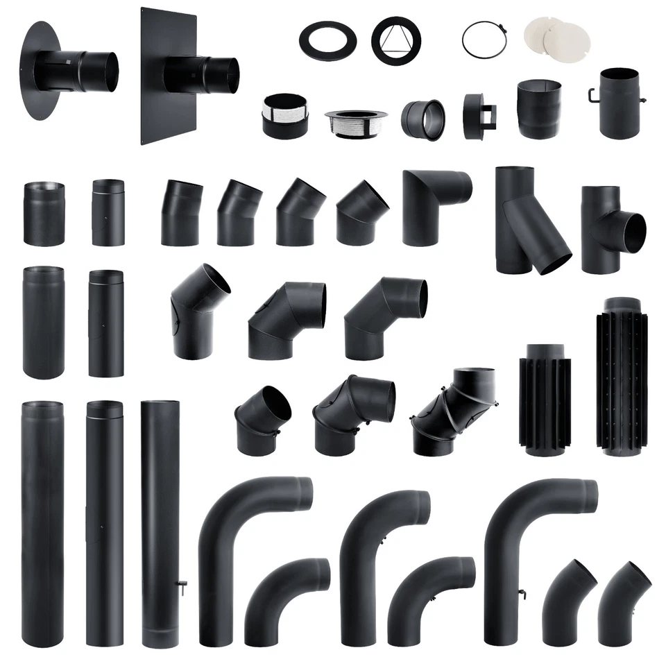 Rauchrohr Ofenrohr Ø 120 mm 130 mm 150 mm Kaminrohr Abgasrohr 2mm Schwarz - Bild 1 von 1