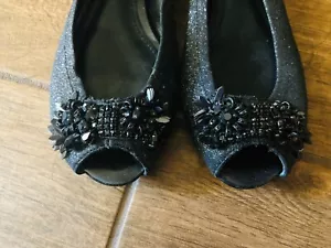 Vera Wang Lavender Black Glitter Open Toe Ballerina Flats Women's 6.5 M - Picture 1 of 8
