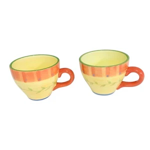 2 tazas grandes de té de café Pfaltzgraff Napoli amarillo coral verde 4,5 x 3,5 pulgadas - Imagen 1 de 4