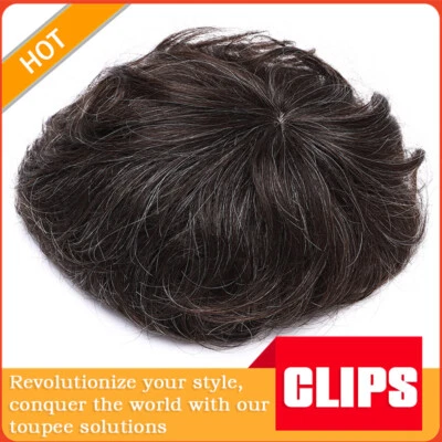 Clip In Women/ Mens Toupee Real Remy Human Hair Piece Natural System Wiglets USA - Image 1 of 4