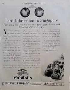 1920 Gargoyle Mobiloils aspiradora aceite compañía Ford en Singapur anuncio de colección - Imagen 1 de 1