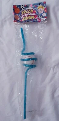 NOS Vintage KRAZY Sports ball Straw plastic Reusable baseball blue straw NEW Y1 - Image 1 of 4