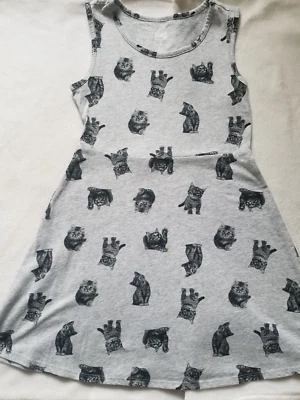 Vestido acampanado sin mangas para niñas Wonder Nation, ¡gatos grises lindo! Talla 7/8 Foto 1 de 4