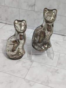2 Vintage Mercury Glass Cat Figurines Approx 6 inches Tall MADE IN INDIA - Picture 1 of 10