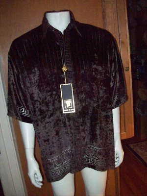 NWT MENS CREME DE SILK  BROWN SHORT S  SEMI-SHEER TWO TONE  VELVET SILK SHIRT XL - Image 1 of 4