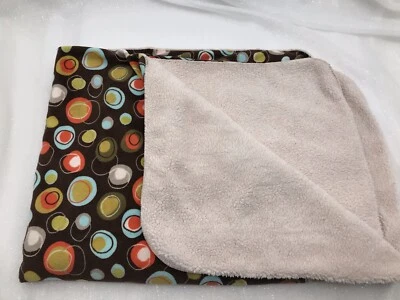 BANANAFISH Brown Cream Sherpa Baby Blanket Circles Dots Orange Green Aqua Unisex - Image 1 of 4