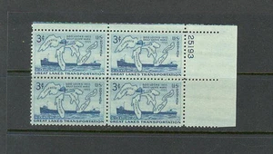 US USA Sc# 1069 MNH FVF PLATE # BLOCK Great Lakes Map Ship Superior Ontario Erie - Picture 1 of 1