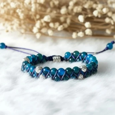 Natural Blue Apatite Stone Beaded Healing Chakra Women Men Bracelet Handmade - Image 1 of 4
