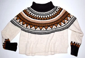 SAYLOR Ceylona Cropped Turtleneck Sweater M Black Brown Oatmeal Fairisle FreeS&H - Picture 1 of 8