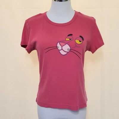 Y2K Pink Panther Graphic Baby Tee Short Sleeve Wmn's Large Jerry Leigh 2002 VTG  - Image 1 of 4
