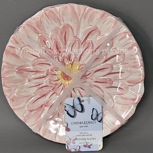 Set of 4 Cynthia Rowley Pink Chrysanthemum Melamine Appetizer Plates 6.5" - Picture 1 of 6
