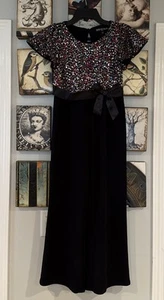 Three Pink Hearts Sequin Black  Jumpsuit / Graduation / Vacation  - Girls Size L - Picture 1 of 11