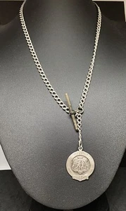 SILVER POCKET WATCH CHAIN WITH FOOTBALL MEDAL - Picture 1 of 8