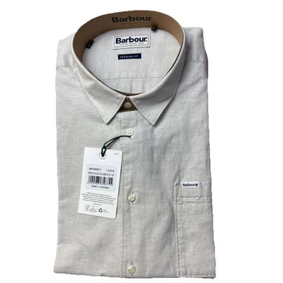 Barbour Men's Nelson Short Sleeve Summer Shirt Cotton Linen Mist Tan Medium - Image 1 of 4
