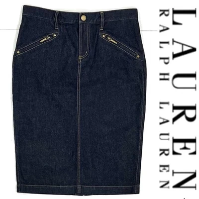Lauren Ralph Lauren 女式铅笔牛仔裙 4 码深靛蓝蓝色弹力 — 第 1/4 张图片