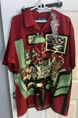 NWT Dog Series Dragonfly Shirt Mens XL Red Dogs Playing Poker Smoking Button Up - Image 1 of 4