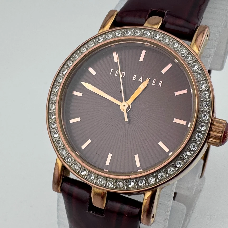 Ted Baker Reloj de Cuarzo Mujer Tono Oro Rosa Cuero Marrón Estrás Batería Nueva Foto 1 de 4