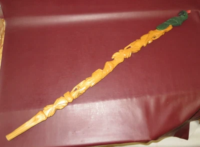 Vintage 49" Tall Wooden Walking Stick Cane Carved w/ Parrot & Bearded Man Face - Image 1 of 4