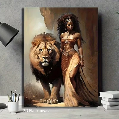 Black Elegant Sexy African Beautiful Woman Canvas Painting Print 24x16 decor - Image 1 of 4