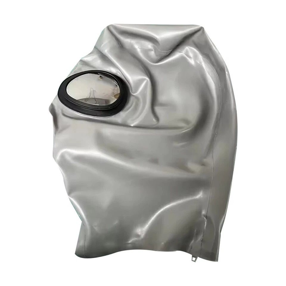 Grey Latex Hood Mask Eyes Glass Lens and 15cm Long Nose Tube Red Teeth 0.4mm US - Image 1 of 4