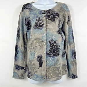 Coldwater Creek Cashmere Wool Blend Cardigan Sweater M Dark Fall Abstract - Picture 1 of 8