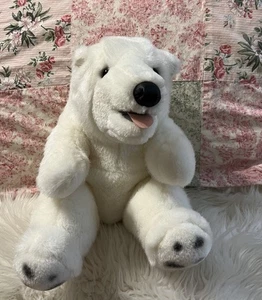 Vintage White Douglas Cuddle Toys Polar Bear Sitting Plush 10" Pink Tongue - Picture 1 of 16