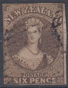 NEW ZEALAND 1862/64 QV FFQ 6d. BROWN WMK STAR IMPERF SG#42 USED (ID:061/D66078) - Picture 1 of 1