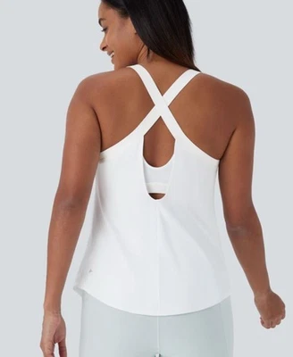 Halara Women's U Neck Curved Hem Cool Touch Yoga Tank Top-UPF50+ White SZ L - Image 1 of 4