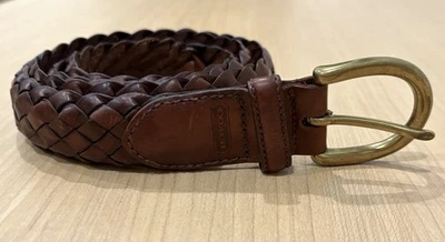 Coach Braided Belt Men's Size 38 Brown Woven Leather 3710 Brass Buckle 1 1/4" - Image 1 of 4