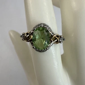 Sterling & 14k vergoldet ovaler grüner Peridot CZ zierlicher Heiligenschein Cocktail Ring 7,75 - Bild 1 von 7