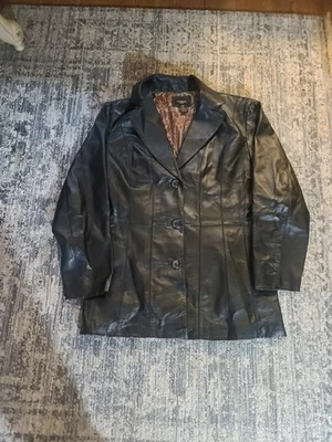 Куртка George из натуральной кожи на пуговицах спереди черная размер 1X (16 Вт) черная  - Изображение 1 из 4