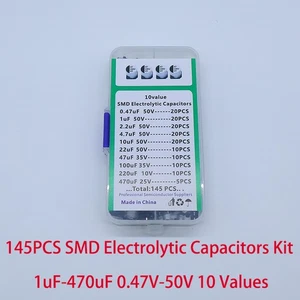 145PCS SMD Electrolytic Capacitors Kit 1uF-470uF 0.47V-50V 10 Values - Picture 1 of 7