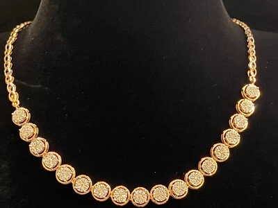 Collar con halo de diamantes naturales de corte brillante redondo de 0,80 quilates en oro de 14 quilates de 16 pulgadas Foto 1 de 4