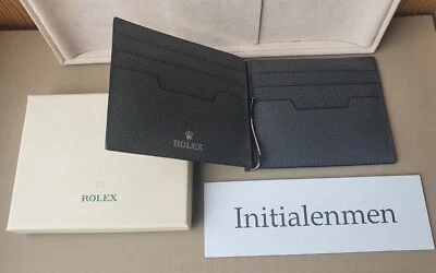 ROLEX wallet MONEY CLIP card case NEW in BOX 100% ORIGINAL dark grey LEATHER - Image 1 of 4