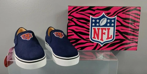 RARE NEW NFL CHICAGO BEARS CUCE SUEDE WOMEN'S SLIP-ON SNEAKER SHOES NAVY SIZE 9 Cover