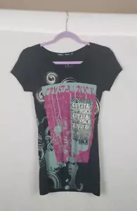 Christian Audigier Crystal Rock Womens Tunic Top M Navy Blue Floral Y2K Limited - Picture 1 of 6