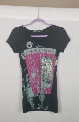 Christian Audigier Crystal Rock Womens Tunic Top M Navy Blue Floral Y2K Limited - Image 1 of 4