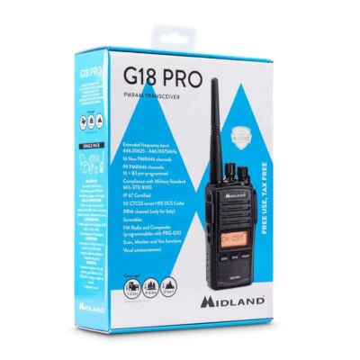 MIDLAND G18 WATERPROOF IP67 PMR 446 HANDY 500mW OUTPUT CTCSS & DCS CHANNEL SCAN - Image 1 of 2
