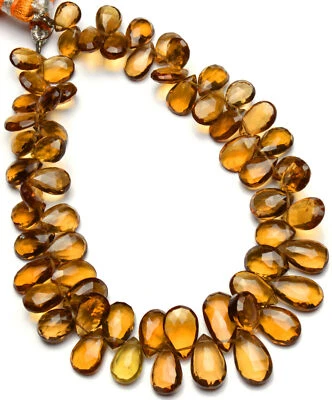 Natural Gem Honey Quartz 9x6 to 13x7mm Size Faceted Pear Briolette Beads 9" - Image 1 of 4