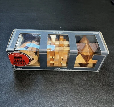 Buxton Wooden Mind Teaser Puzzle Set - 3 Puzzles In One Box - Image 1 of 4